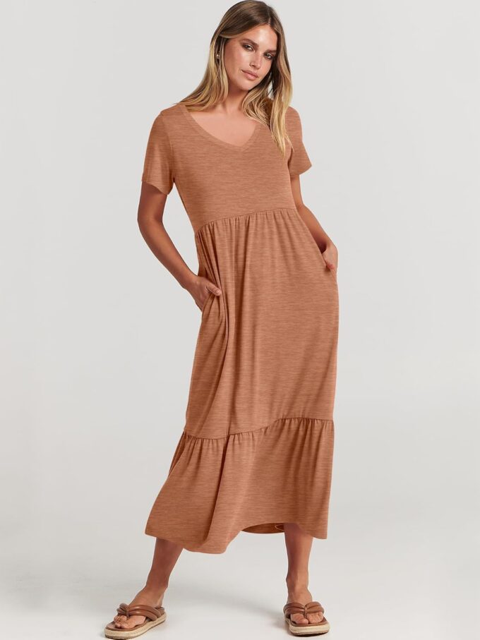 ANRABESS Women's Summer Casual Short Sleeve T Shirts Maxi Dress Flowy V Neck Tiered Beach Vacation Sundress 2025 Outfits – Bild 9