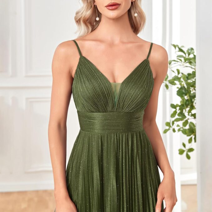 Sexy Backless Maxi Formal Dress for Women with Sequin, Sleeveless Pleated Evening Gowns for Wedding and Cocktail – Bild 5