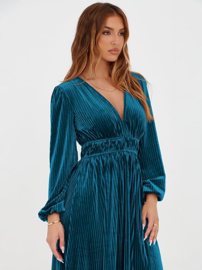 Sissyaki Women's Long Sleeve Velvet Dresses Fall Winter Long Dress Wedding Guest Party Maxi Dress – Bild 4
