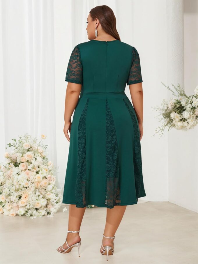 ZNU Women’s Plus Size Wedding Guests Dresses for Formal Lace Short Sleeve V-Neck Cocktail Evening Party Dress Midi Dress – Bild 7