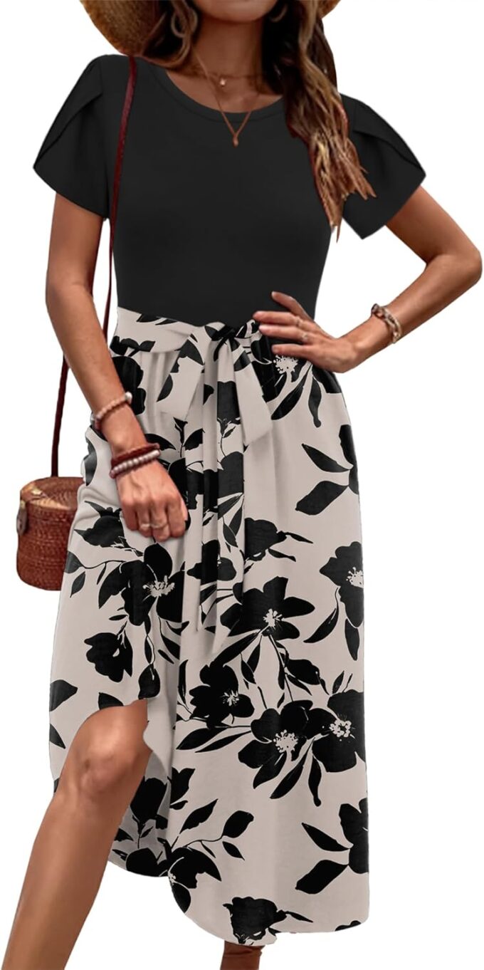 Zeagoo Womens Midi Dress Summer Short Sleeve Dress with Pockets 2025 Casual Floral T-Shirt Dress Flowy Beach Sundress – Bild 2