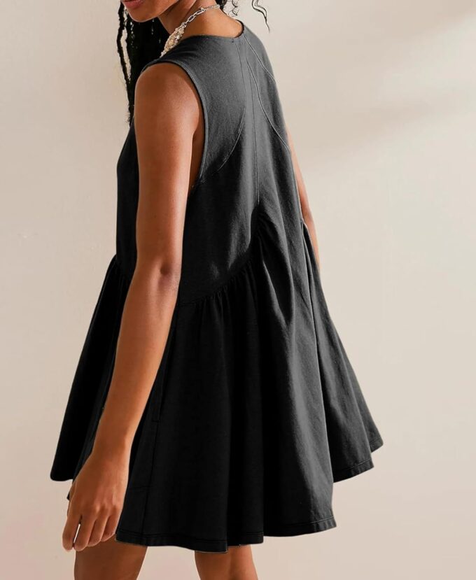 OPCAKM Women's V Neck Sleeveless Mini Dress Loose Summer Pleated Swing Flowy Sundress – Bild 4