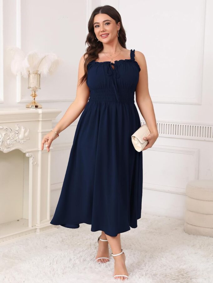 Womens Plus Size Summer Maxi Dress Sleeveless Casual Boho Spaghetti Strap Smocked Long Beach Sun Dresses – Bild 5