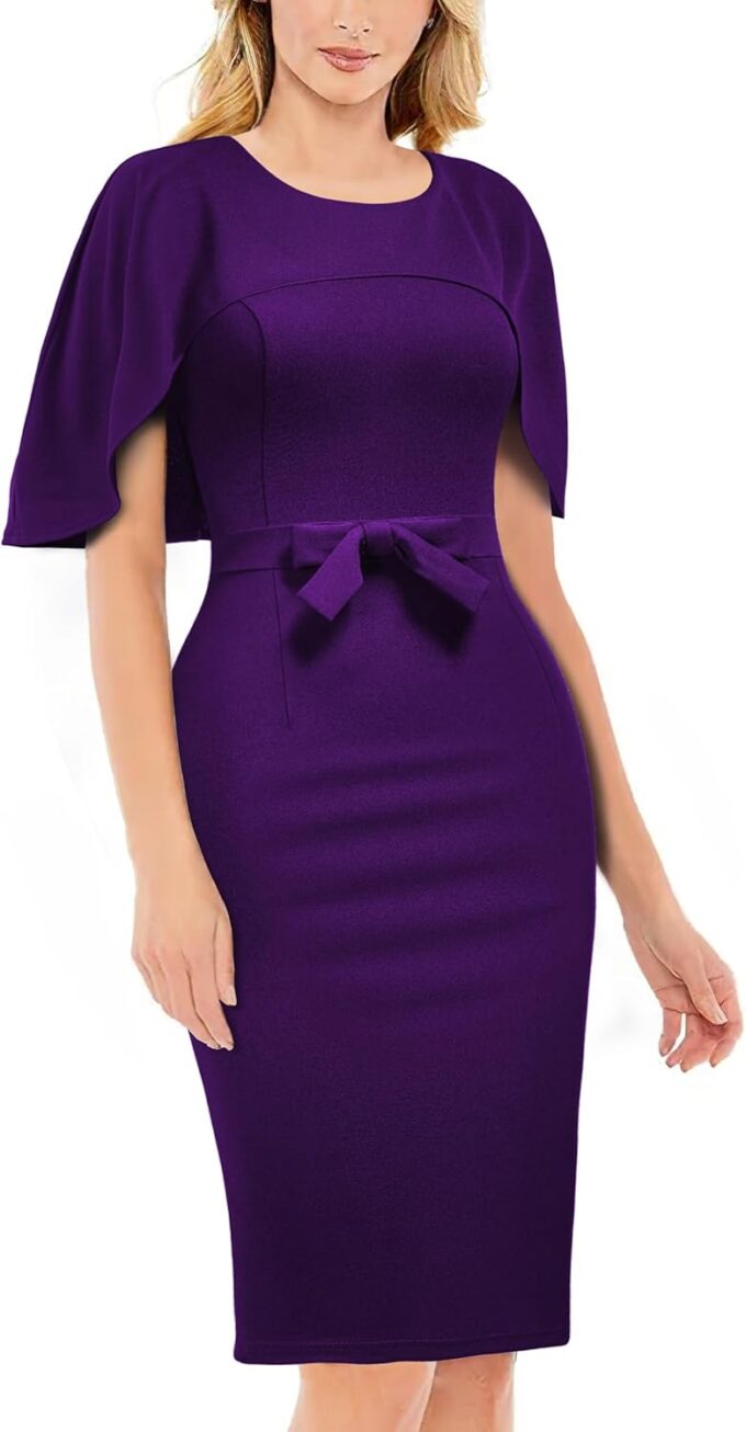 AISIZE Women's Elegant Batwing Cape With Bow Cocktail Party Dress