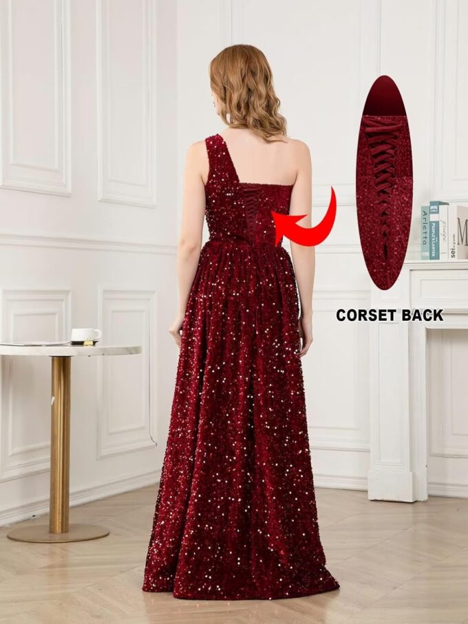 One Shoulder Sequin Prom Dresses for Women 2025 Long Sparkly Ball Gowns Formal Dress Aline Evening Party Gowns – Bild 4