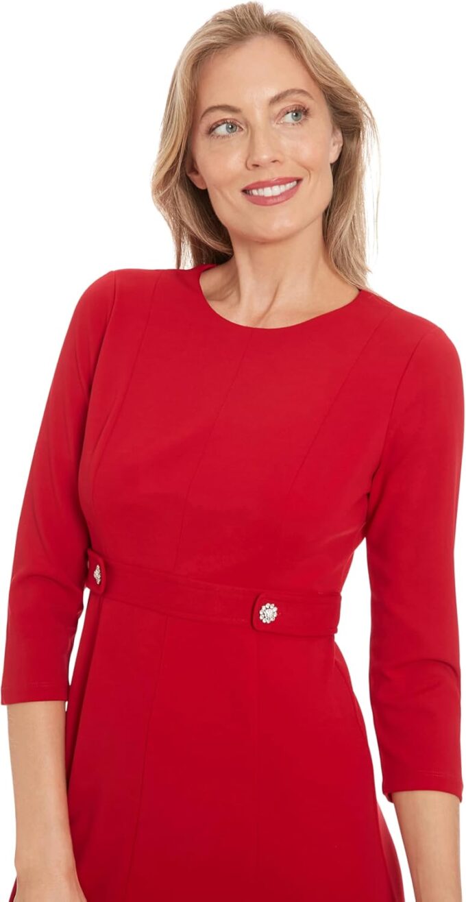 London Times Women's A-line Midi 3/4 Sleeves-Cocktail Work and Special Occasions-Versatile Wedding Guest Dresses – Bild 5