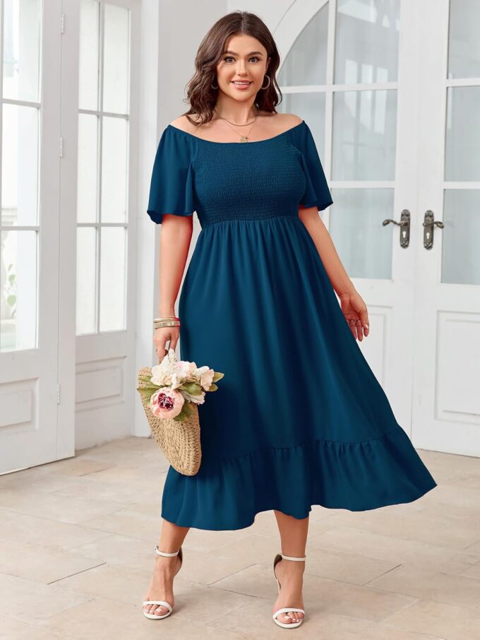 SCOMCHIC Women's Plus Size Summer Dress Casual Short Sleeve Scoop Neck Maxi Dress Smocked Ruffle Boho Flowy Long Dresses – Bild 2