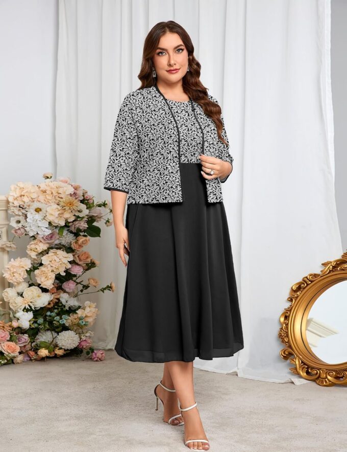 ZOMVA Plus Size Sparkly Mother of The Bride Dresses with Jacket 2 Piece Chiffon A-Line Dress Wedding Guest Formal – Bild 6
