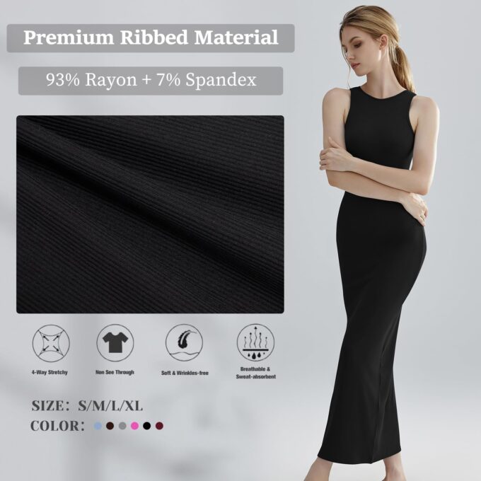 Relety Women's Bodycon Maxi Dresses Ribbed Lounge Tank Long Dresses Elegant Halter Neck Casual Sleeveless Summer Dresses – Bild 2