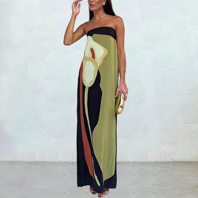 ACOSAP Women Y2k Strapless Maxi Dress Summer Backless Floral Long Tube Dress Off Shoulder Cocktail Party Dress – Bild 2