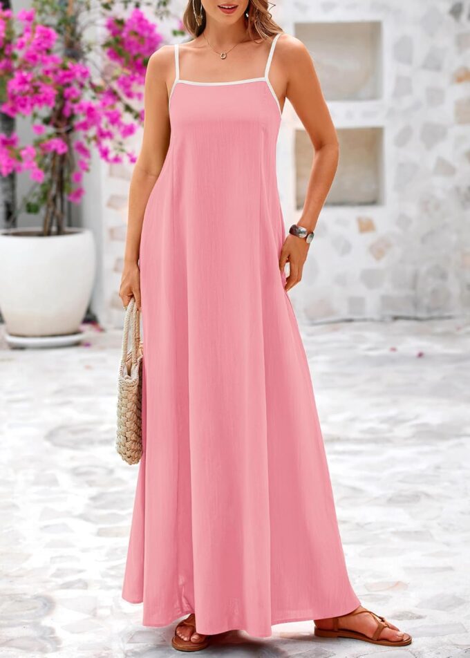 KIRUNDO Women Summer Maxi Sundress 2025 Boho Spaghetti Strap Sleeveless Casual Loose Flowy A Line Beach Vacation Dress – Bild 4