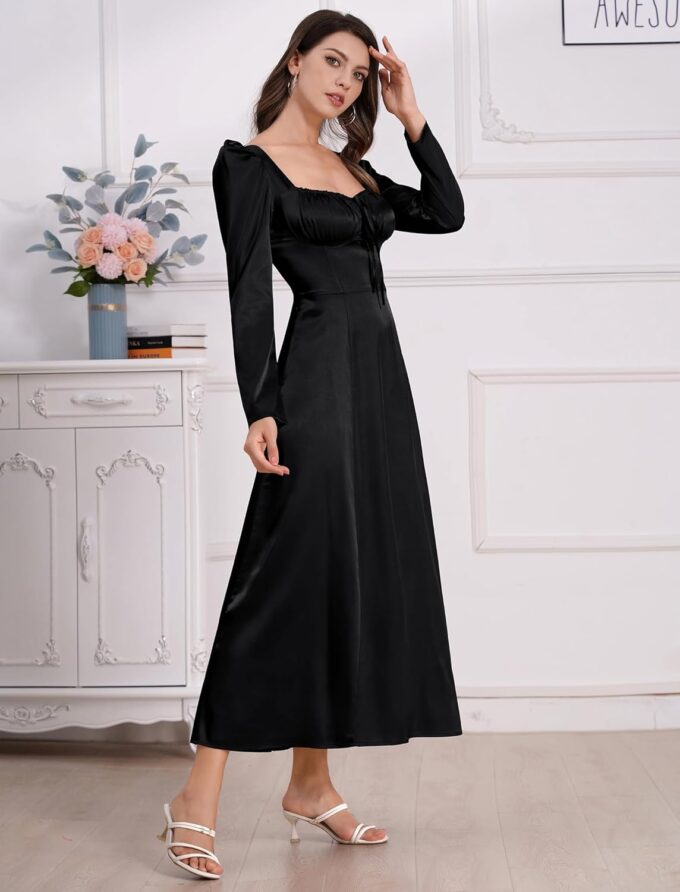 ODIZLI Women Satin Long Corset Dress Long Sleeve Midi Dresses for Wedding Guest Party Bridesmaid Dresses – Bild 7