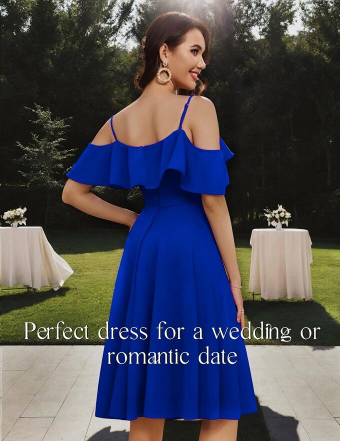 Bbonlinedress Womens Off Shoulder Summer Wedding Guest Dress Formal Cocktail Prom Graduation Homecoming A-line Midi Dress – Bild 2