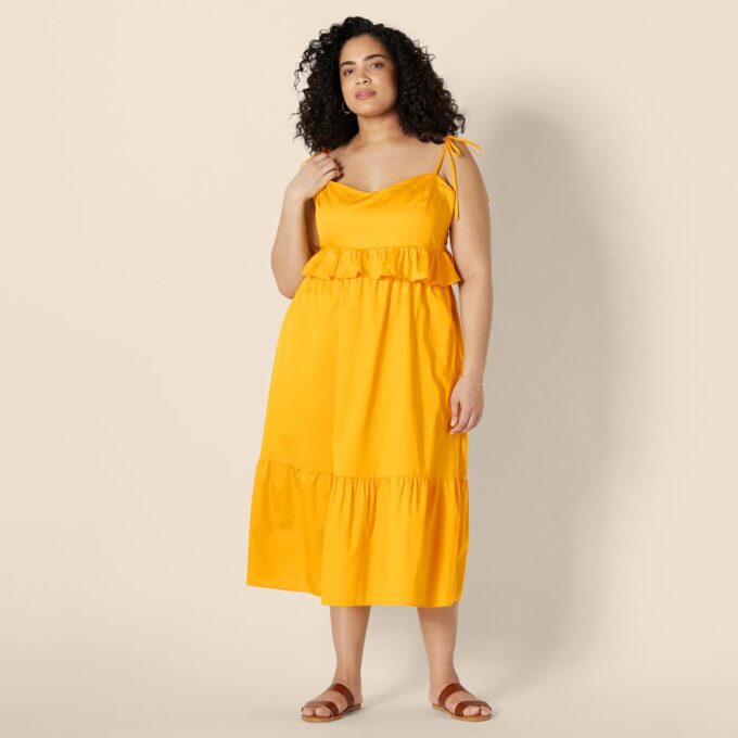Amazon Essentials Women's Fit and Flare Cotton Sateen Empire Waist Midi Ruffle Dress – Bild 6