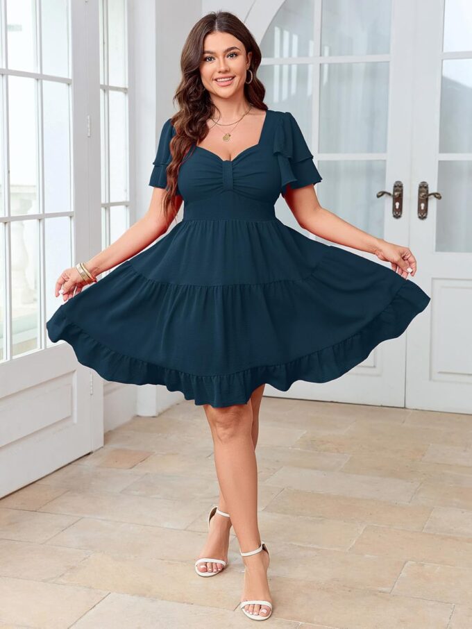 SCOMCHIC Women's Plus Size Summer Dresses Short Sleeve Sweetheart Neckline A Line Cocktail Boho Cute Mini Short Dress – Bild 3