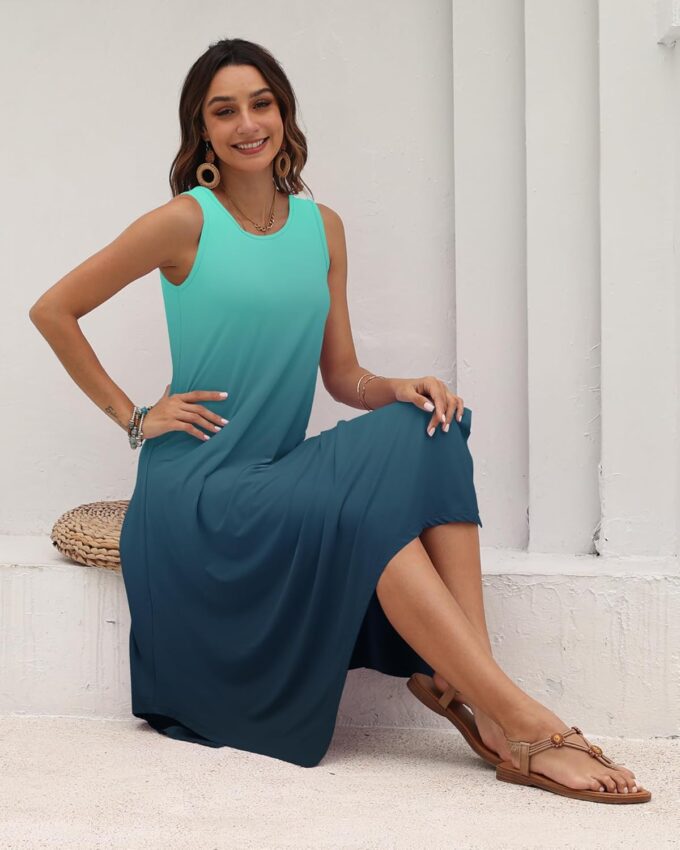 AUSELILY Women's Summer Dresses 2025 Casual Sleeveless Sundress Asymmetrical Hem Midi Tank Beach Dress with Pockets – Bild 6