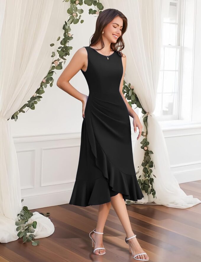 Aupuls Women Long Bodycon Wedding Guest Dresses for Women Summer Ruffle Semi Formal Dress for Gowns and Evening Elegant – Bild 3