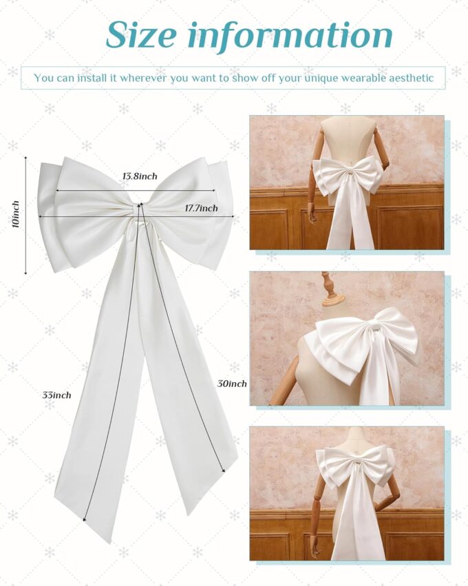 Bencailor Big Satin Bow Large Detachable Bow Train for Dress 17.72" Wide Waist Sash Belt Bride Formal Wedding Dress – Bild 2