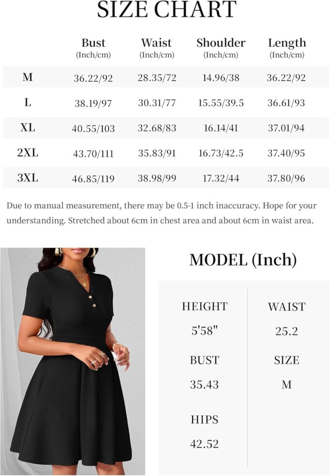 MarryUP Damen-Kleid, kurzärmelig, V-Ausschnitt, lässig, semi-formell, A-Linie, Arbeitskleid, Hochzeitsgäste, Cocktailkleider mit Taschen – Bild 7