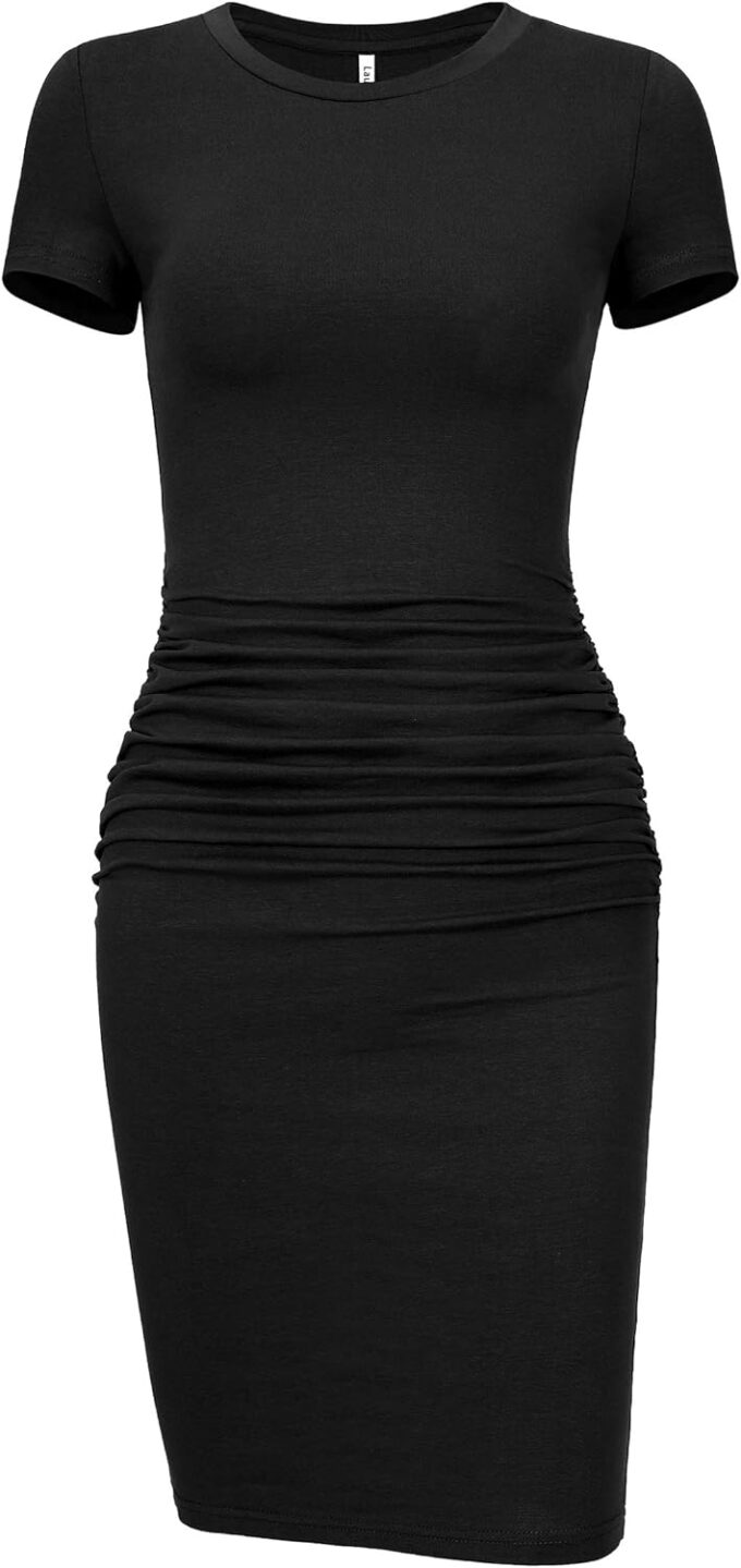 Laughido Women's Short Sleeve Ruched Bodycon Sundress Knee Length T Shirt Dresses 2025 Trendy Casual Outfits – Bild 2