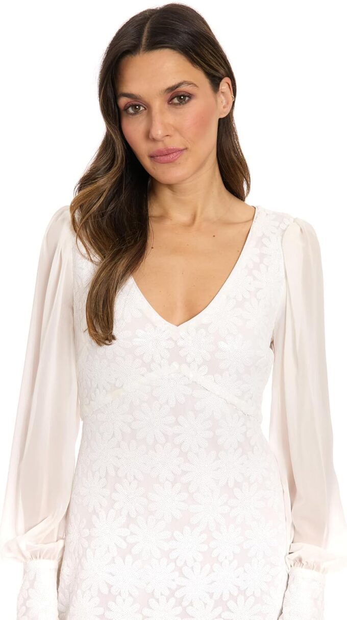 London Times Women's Bishop Sleeve Empire Waist Mini V Neck-Special Occasion Party Formal a Line Cocktail Dress – Bild 4