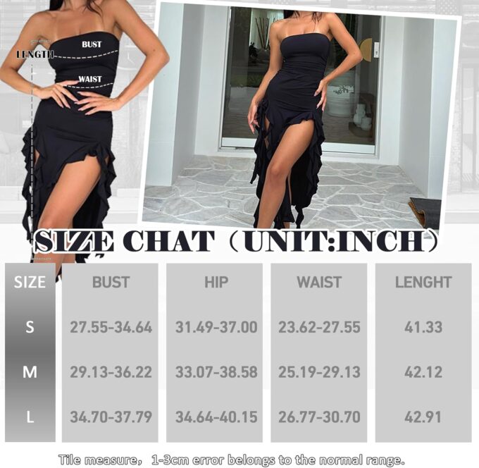 Women Summer Elegant Strapless Tube Midi Bodycon Dresses Irregular Ruffle Tassel Party Dress – Bild 7