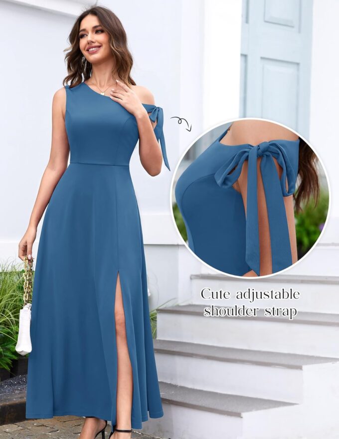 BeryLove Women's Formal Elegant Wedding Guest Dresses One Shoulder A Line Maxi Cocktail Slit Dress – Bild 3