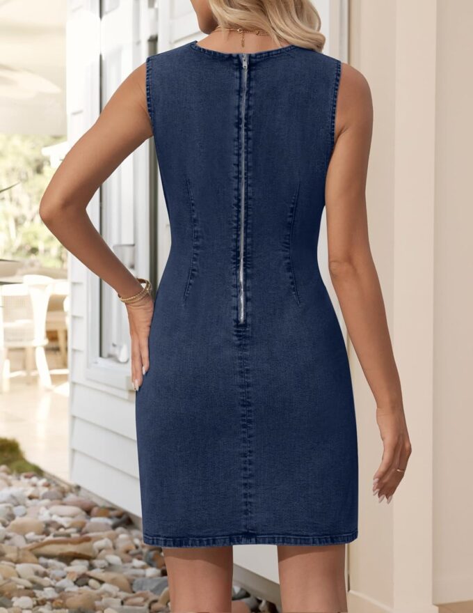NENONA Women's Summer Sleeveless Denim Dress Casual Crew Neck Stretchy Mini Jean Dresses – Bild 3
