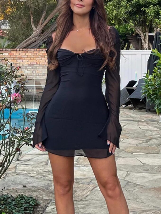 hibshaby Women Sexy Bodycon Dress Puff Sleeve Cocktail Evening Party Elegant Mini Dresses – Bild 4