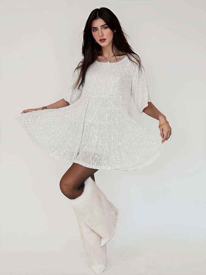 MAYSTEPPE Sparkly Glitter Dress, Sequin Babydoll Summer Dress Short Flowy Tiered Tunic Dress for Women Party Club Night – Bild 3