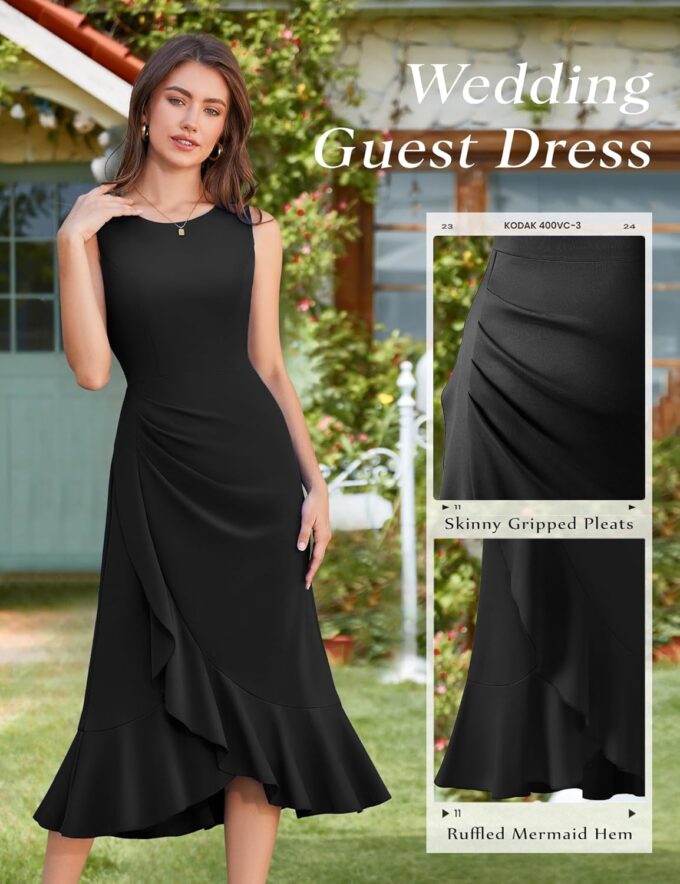 Aupuls Women Long Bodycon Wedding Guest Dresses for Women Summer Ruffle Semi Formal Dress for Gowns and Evening Elegant – Bild 5