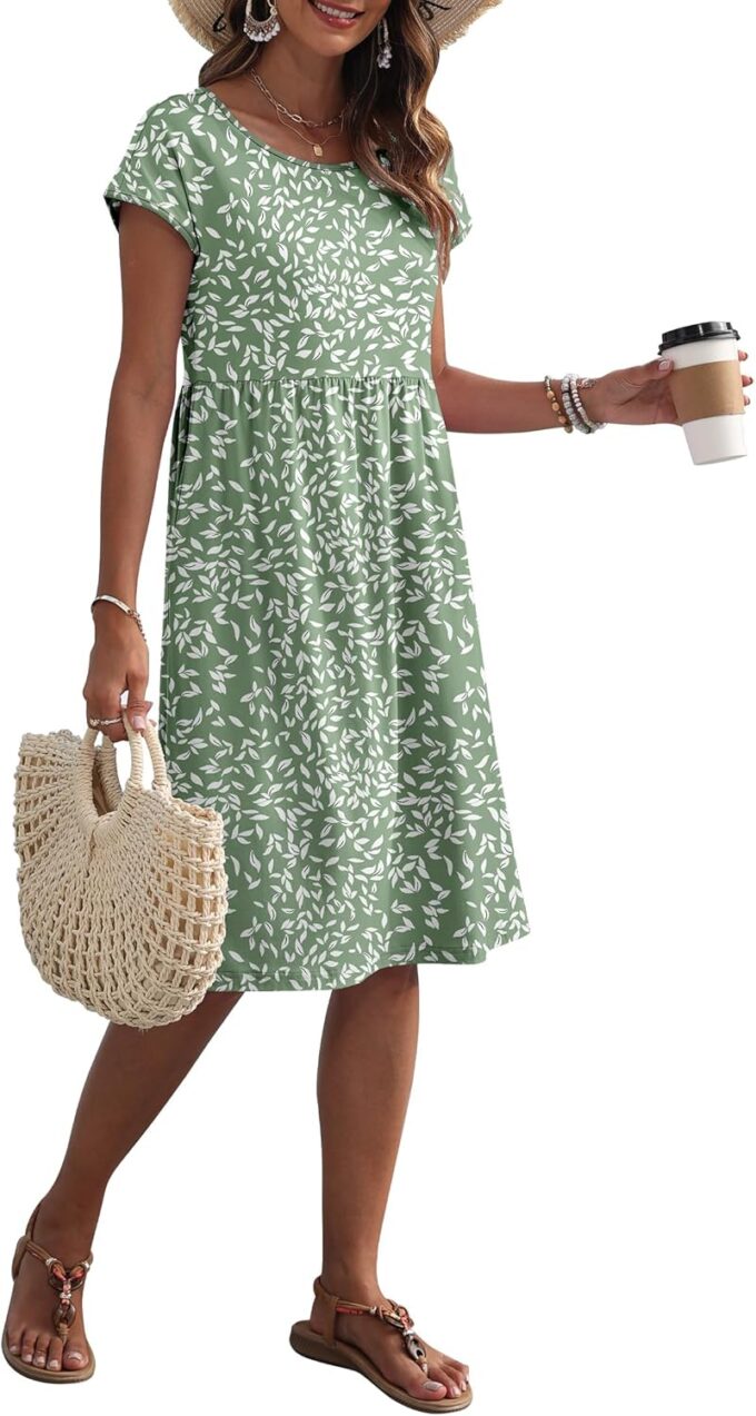 AUSELILY Women's Summer Short Sleeve Knee-Length Dresses Round Neck Loose Dress with Pockets 2025 New – Bild 4