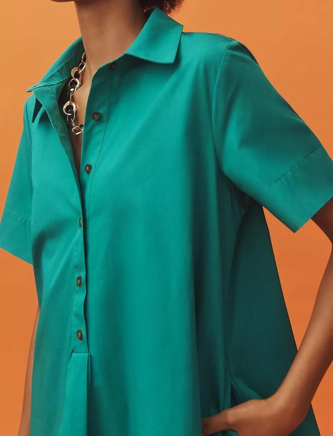 Short Sleeve Swing Tunic Mini Dress for Women Button Up Shirt Blouse Short Dress Summer Casual Flowy A Line Dress – Bild 5