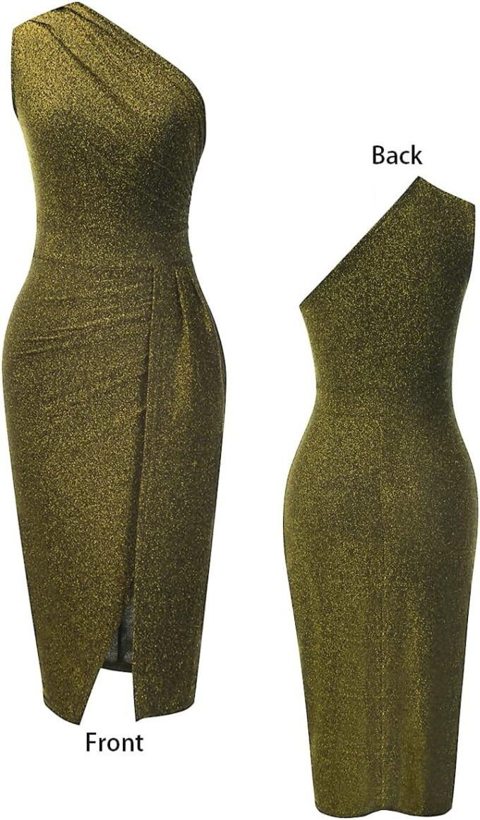 Womens Elegant Sleeveless one Shoulder Ruched High Slit Evening Cocktail Party Dresses – Bild 4