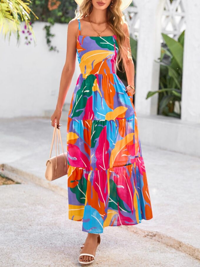 NOLLSOM Women's Summer Dress 2025 Casual Floral Boho Maxi Dresses Sleeveless Spaghetti Strap Long Beach Sun Dresses – Bild 6