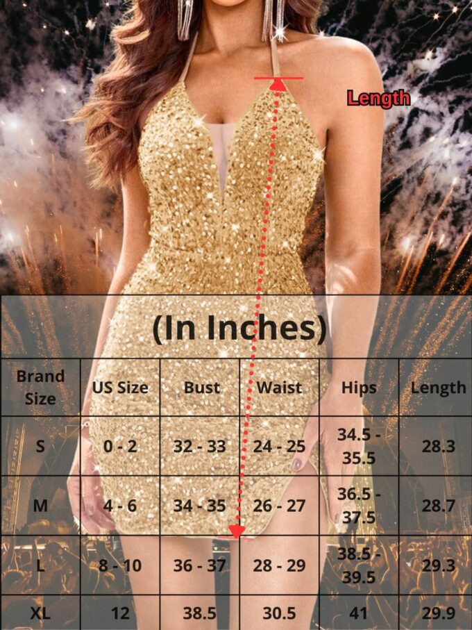 Sexy Sequin Dress for Women,Sparkly Glitter Velvet Mini Prom Dresses,Plunge Backless Club Outfit Cocktail Party – Bild 7