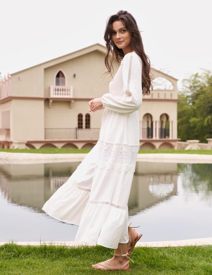 Long Sleeve Maxi Dress for Women Boho Flowy Wedding Guest Dress – Bild 3