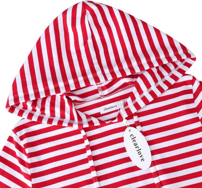 Women's Stripe Pocket Knee Length Slim Pullover Hoodie Dress – Bild 4