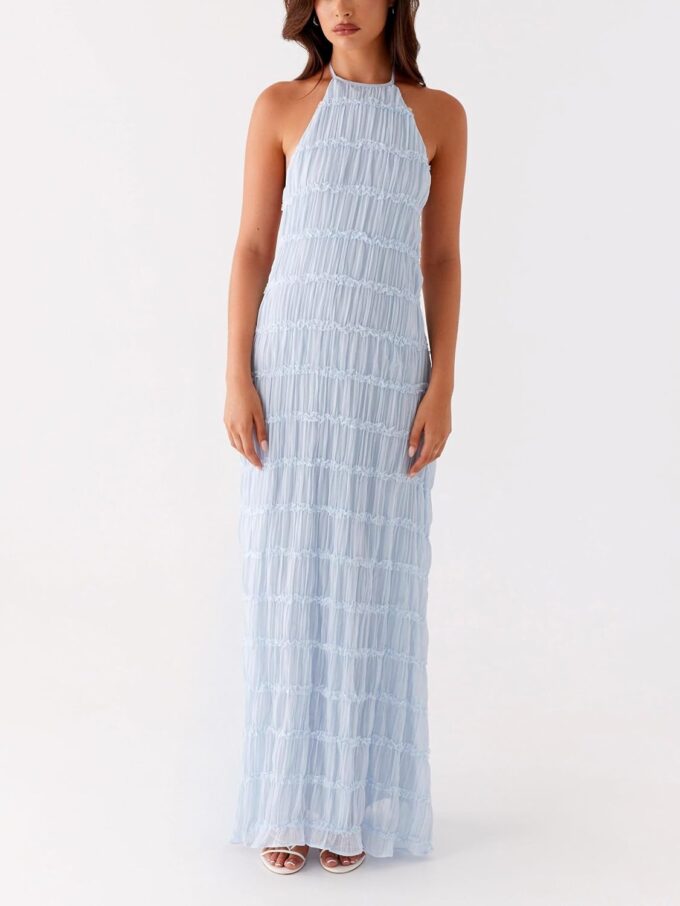 Women Summer Halter Neck Maxi Dress Flowy Ruffle Tiered Sleeveless Sundress Boho Backless Spaghetti Strap Long Dress – Bild 2