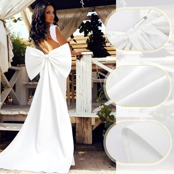 Bencailor Long 67" Big Satin Bow Cape Large Detachable Bow Train for Dress Waist Sash Belt for Bride Formal Wedding Dress – Bild 3