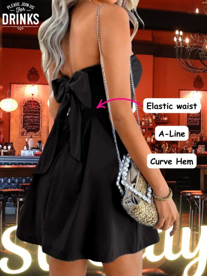 Strapless Bow Tie Mini Dress, A-Line Backless Cut-Out Sleeveless, Grad Formal Cocktail, for Women HOCO Vacation – Bild 4