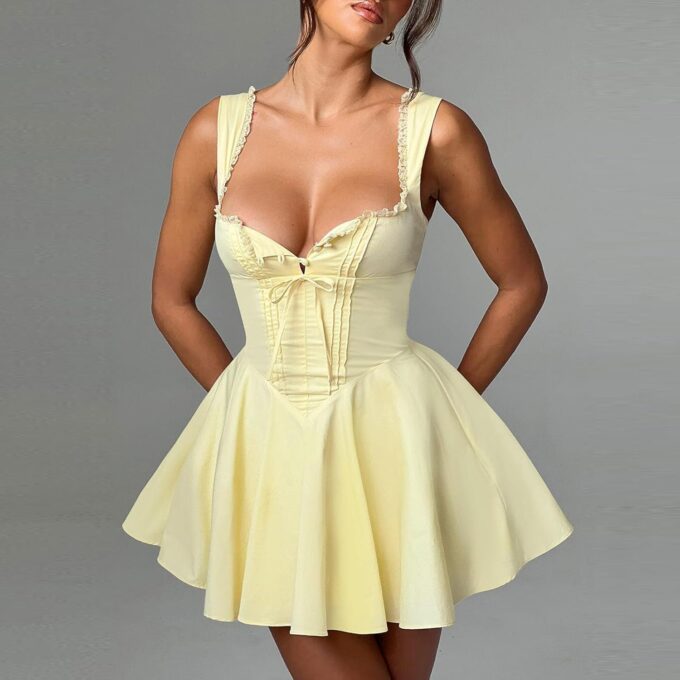 Aopwsrlyi Women Sexy Corset Mini Dress Sleeveless Backless Ruffle A Line Mini Dress Summer Going Out Party Club Dress – Bild 2