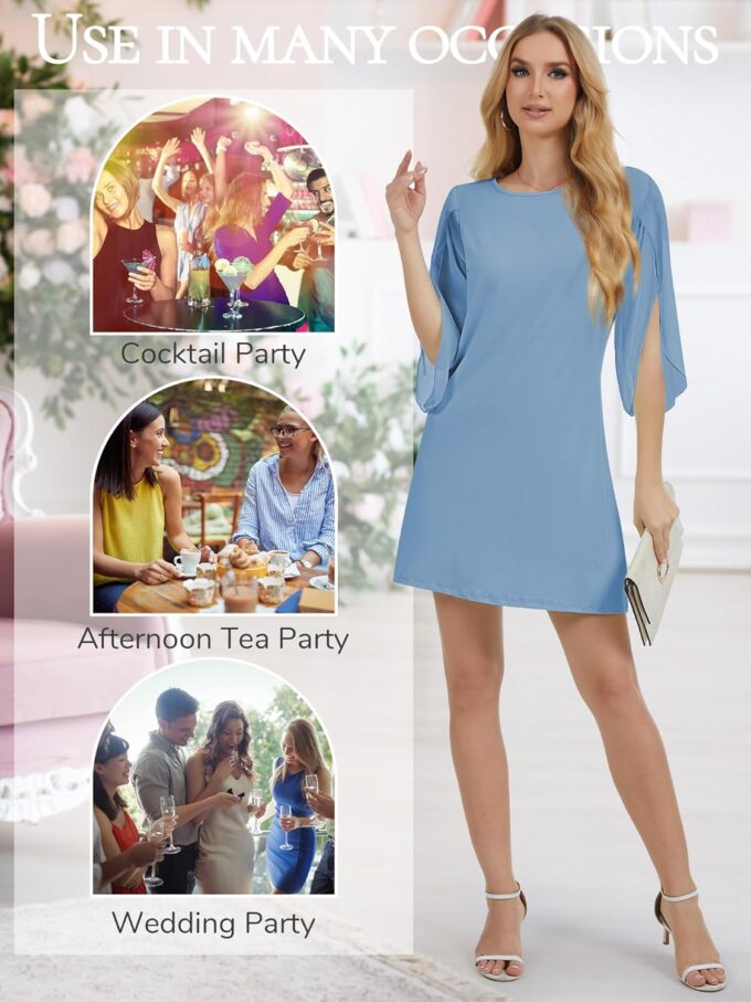 Women's Cocktail Dresses Flutter Sleeve Wedding Guest Crew Neck Dresses for Women Bridesmaid Wedding Evening Party – Bild 6