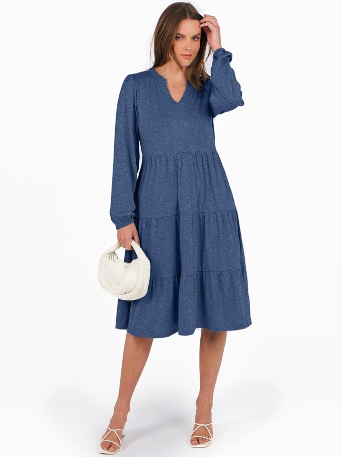 ANRABESS Long Sleeve Dress for Women V Neck 2025 Fall Fashion Casual Loose Fit Flowy Swing Tiered Vacation Dresses – Bild 4