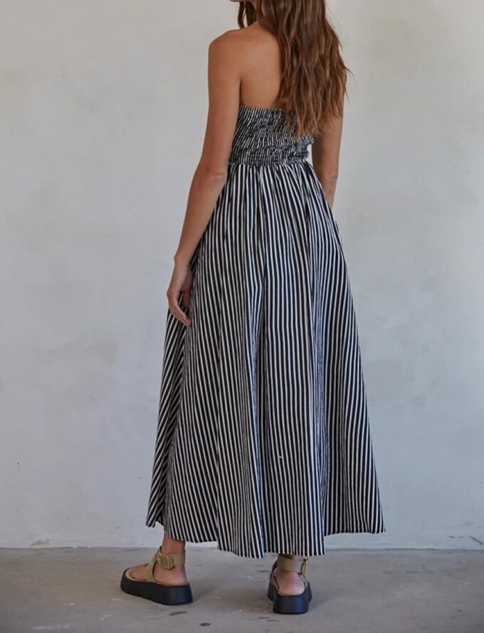 Women Striped Strapless Sleeveless Flowy Summer Casual Tube Maxi Long Dress with Pockets – Bild 4