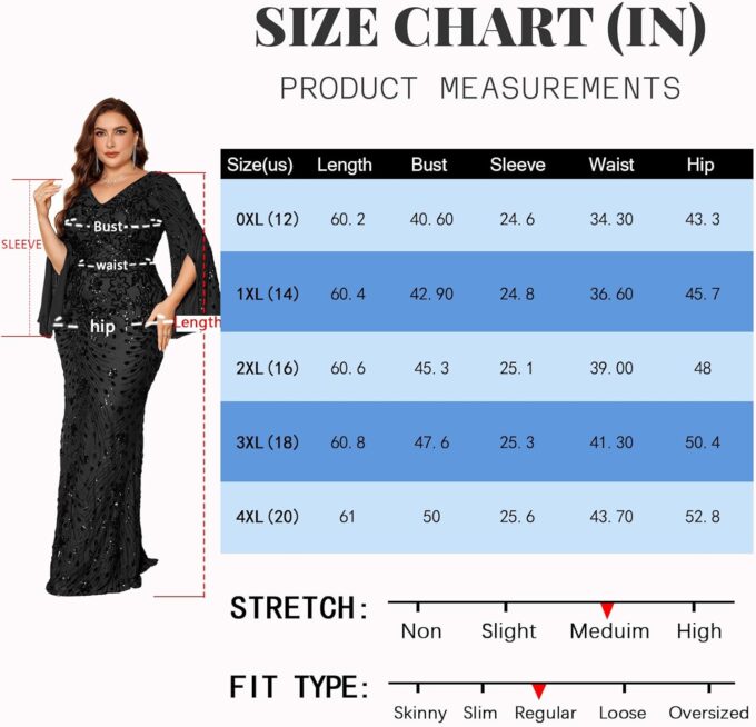 Plus Size Formal Dresses for Women with Embroidery Sequin and Cape Sleeve, V-Neck Maxi Dress for Wedding and Party – Bild 6