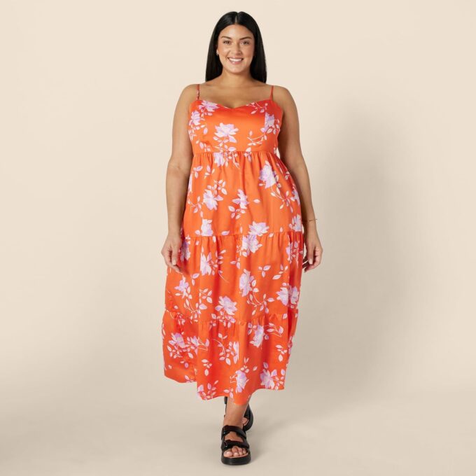 Amazon Essentials Women's Fit and Flare Empire Waisted Cotton Sateen Tiered Maxi Dress – Bild 6