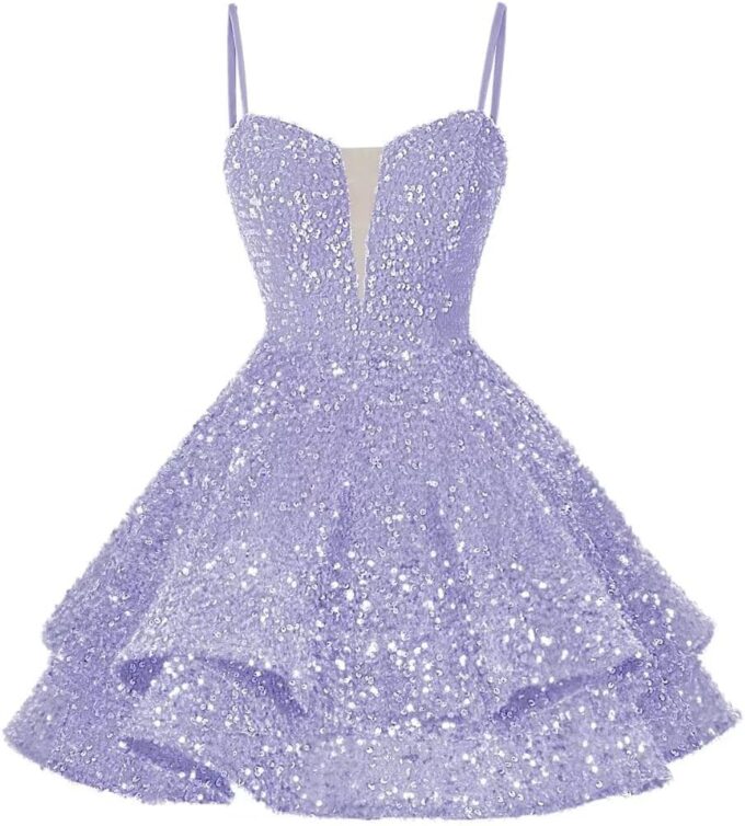 RSOETOO Sequin Short Homecoming Dress for Teen Sparkly Prom Dresses Sweet 16 Photo Shoot Cocktail Gowns RO058