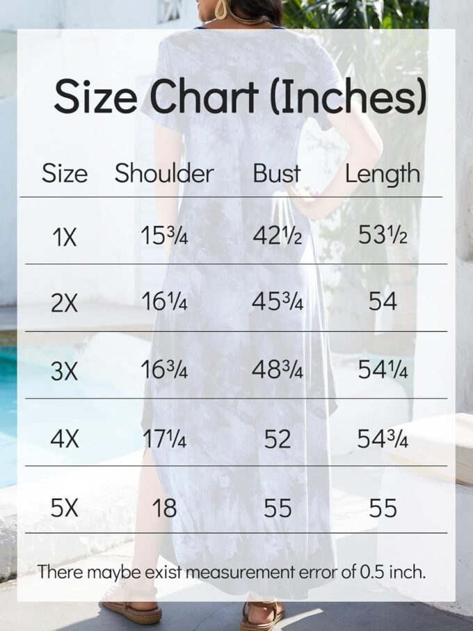 BELAROI Womens Plus Size Maxi Dresses Summer T Shirt Dress Casual V Neck Short Sleeve Long Dress Loose Fit Pockets Split – Bild 7