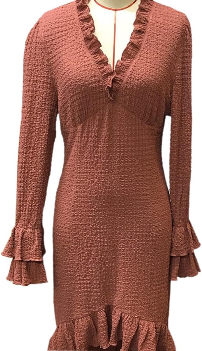 Women's Sexy Deep V Long Sleeve Western Dress Fall Casual Asymmetrical Hem High Low Long Dress – Bild 4